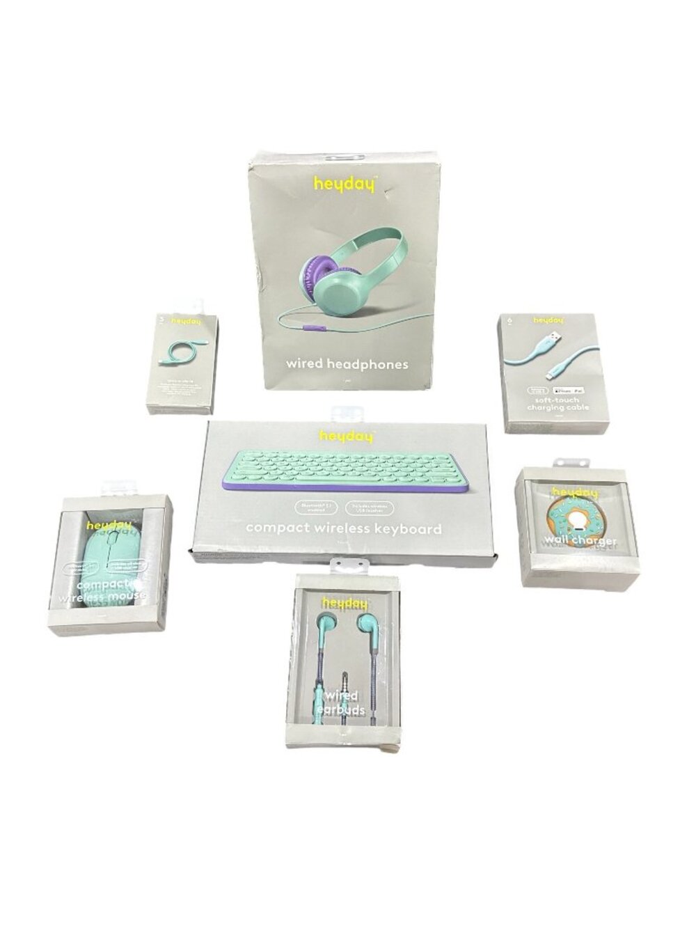 Heyday Wired Headphones, Wireless Keyboard, Mouse, Charging Cables, Earbuds & Wa